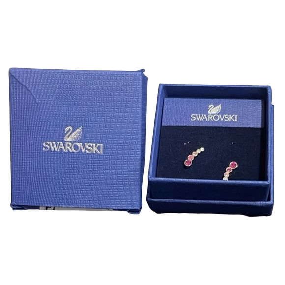 SWAROVSKI Swan Clear And Pink Crystal Earrings. New in box - Picture 1 of 2
